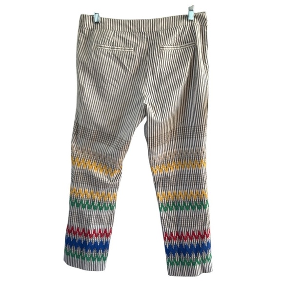 Cartonnier by Anthropologie Stitched Striped  Rainbow Embroidered Pants size 10 - Picture 4 of 7